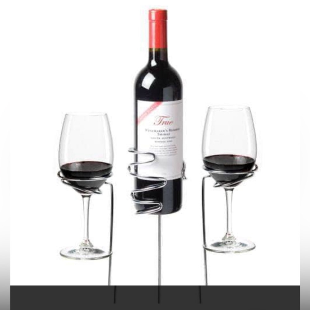 NIB Picnic Stix wine bottle and glass holders.